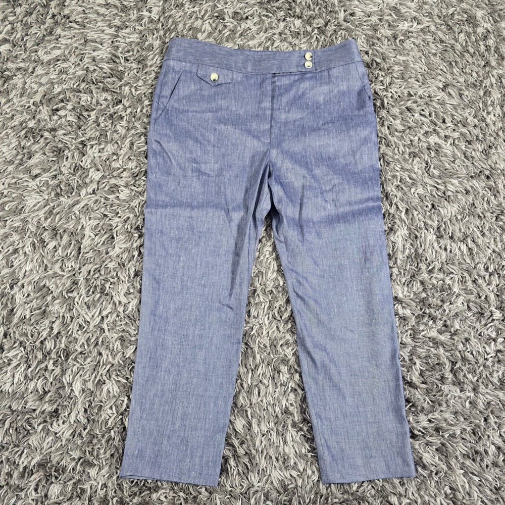 Veronica Beard Blue Linen Blend High Rise Straight Leg Ankle Pants Size 16